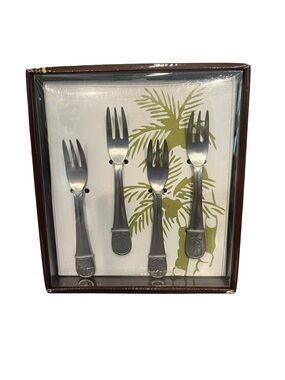 Cambridge Palm Tree Satin Cocktail Forms Set of 4 Stainless New Boxed